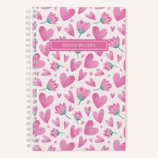 Waterverf Floral Patroon Roze Ventilator Stempel H Notitieboek (Voorkant)