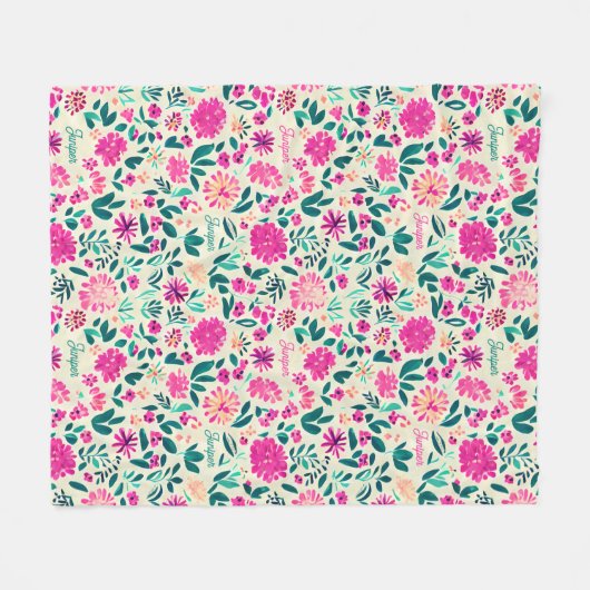 Waterverf Floral Pattern Aangepaste naam Fleece Deken (Voorkant (Horizontaal))