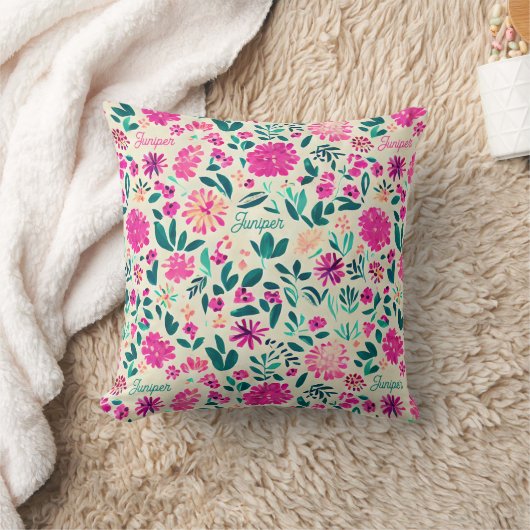 Waterverf Floral Pattern Aangepaste naam Kussen (Deken)