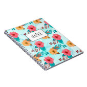 Waterverf Floral Pattern Aqua Blue en Roze Notitieboek (Rechterzijde)