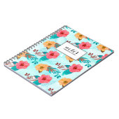 Waterverf Floral Pattern Aqua Blue en Roze Notitieboek (Linkerzijde)