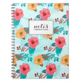 Waterverf Floral Pattern Aqua Blue en Roze Notitieboek (Voorkant)