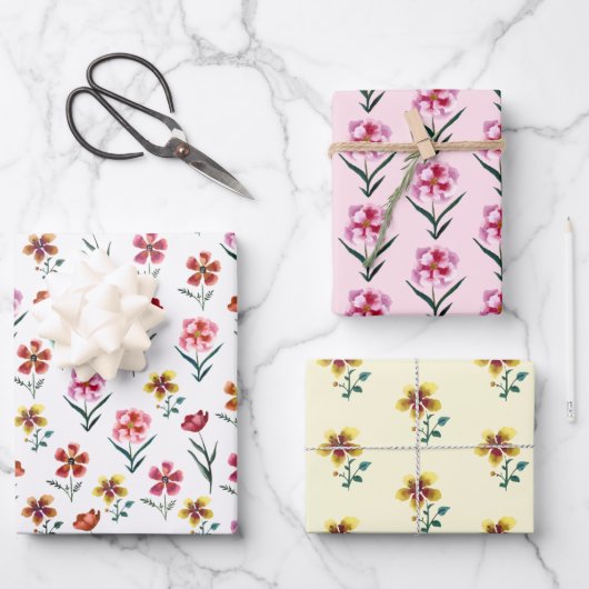 Waterverf Floral Pattern Baby shower Cute Pink Inpakpapier Vel (Voorkant)