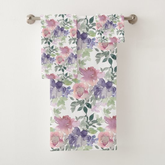 Waterverf Floral Pattern Bad Handdoek (Insitu)