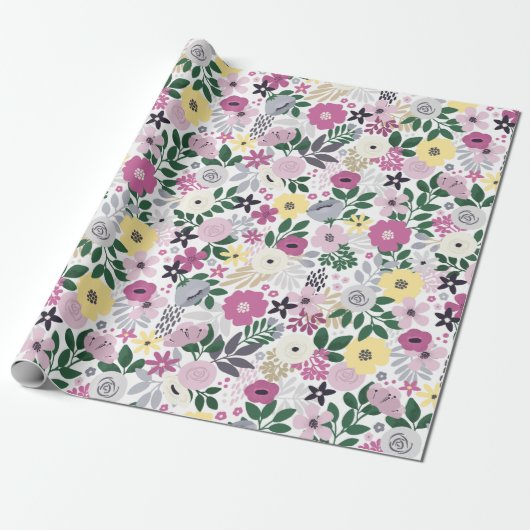 Waterverf Floral Pattern Cadeaupapier (Uitgerold)