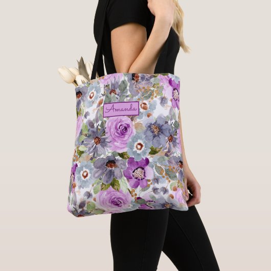 Waterverf Floral Pattern Canvas tas (Dichtbij)