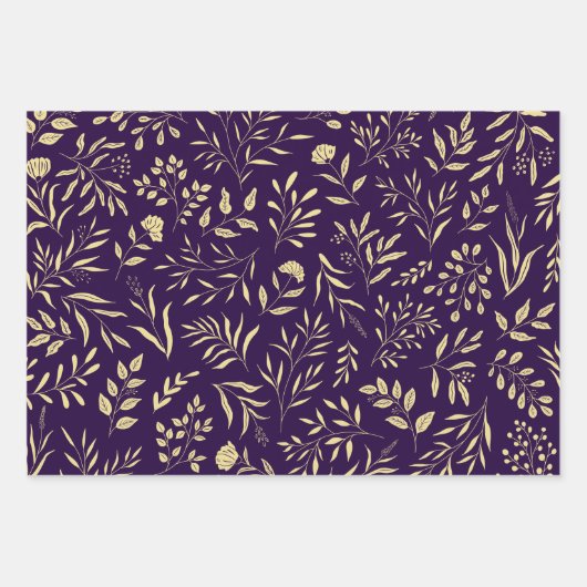 Waterverf Floral Pattern Line Art Paars Inpakpapier Vel (Voorkant 3)