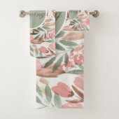 Waterverf Floral Pattern Monogram Bad Handdoek (Insitu)
