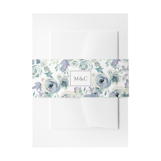 Waterverf Floral Pattern Monogram bergbeemdarm Uitnodigingen Wikkel (Voorkant Voorbeeld)