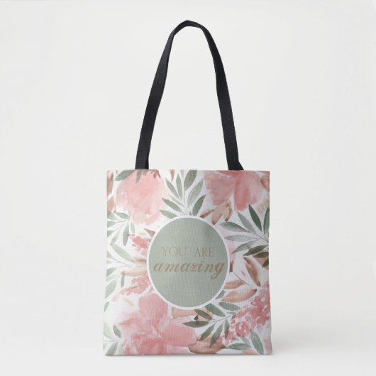 Waterverf Floral Pattern Monogram je bent geweldig Tote Bag (Voorkant)