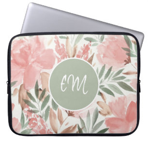 Waterverf Floral Pattern Monogram Laptop Sleeve