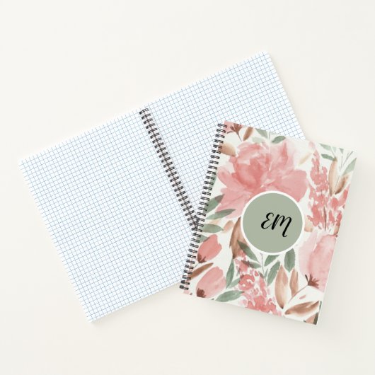 Waterverf Floral Pattern Monogram Notitieboek (Binnen)