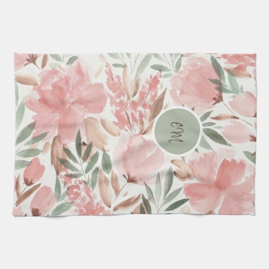 Waterverf Floral Pattern Monogram Theedoek (Horizontaal)