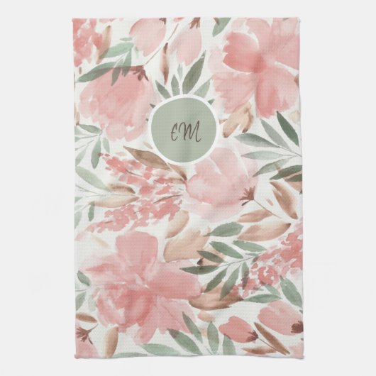 Waterverf Floral Pattern Monogram Theedoek (Verticaal)
