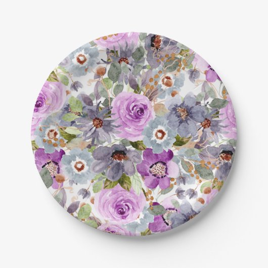 Waterverf Floral Pattern Papieren Bordje (Voorkant)