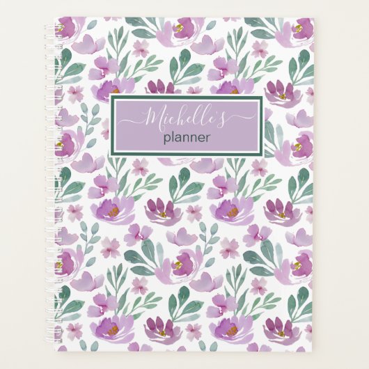Waterverf Floral Pattern Pink Jouw naam Planner (Voorkant)