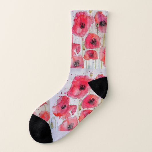 Waterverf Floral Pattern Socks van Red Poppies Pop Sokken (Links - buitenkant)