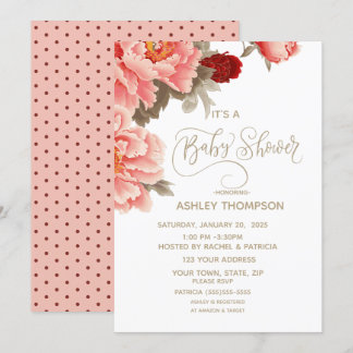 Waterverf Floral Peach Baby shower Kaart