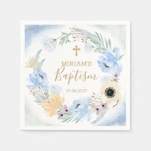 Waterverf Floral Peach Blue Baptism Paper Napkin Servet