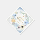 Waterverf Floral Peach Blue Baptism Paper Napkin Servet (Hoek)
