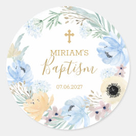 Waterverf Floral Peach Blue Baptisme Ronde Sticker