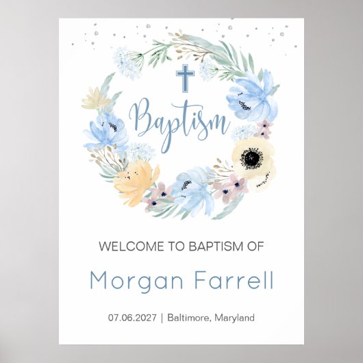 Waterverf Floral Peach Blue welkomstbord Poster (Voorkant)