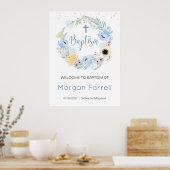 Waterverf Floral Peach Blue welkomstbord Poster (Keuken)