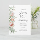 Waterverf Floral Peach Blush 60th Birthday Kaart (Staand voorkant)