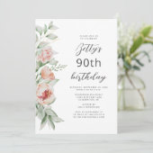 Waterverf Floral Peach Blush 90th Birthday Kaart (Staand voorkant)