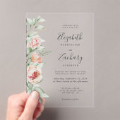 Waterverf Floral Peach Blush Wedding Acryl Uitnodigingen (Insitu (Draagbaar))