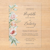 Waterverf Floral Peach Blush Wedding Acryl Uitnodigingen (Voorkant)