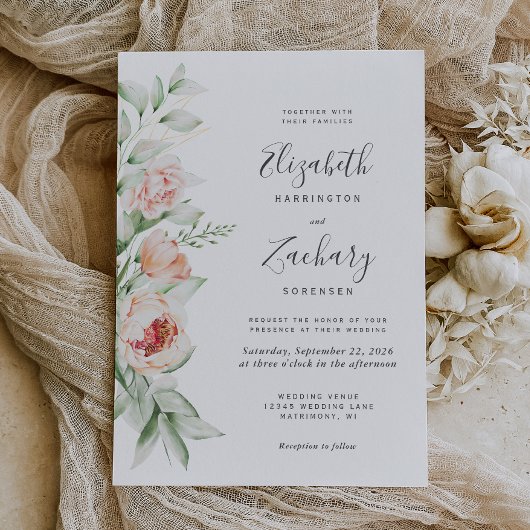 Waterverf Floral Peach Blush Wedding Kaart