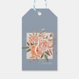 Waterverf Floral Peach Rozen Dusty Blue Wedding Cadeaulabel