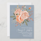 Waterverf Floral Peach Rozen Dusty Blue Wedding Kaart (Voorkant)