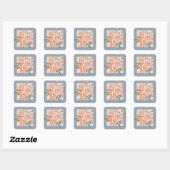 Waterverf Floral Peach Rozen Dusty Blue Wedding Vierkante Sticker (Vel)