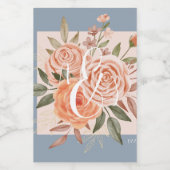 Waterverf Floral Peach Rozen Dusty Blue Wedding Wijn Etiket (Enkel label)