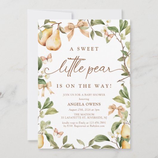 Waterverf Floral Pear Baby shower Kaart (Voorkant)