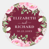 Waterverf Floral Peony Elegant Wedding Ronde Sticker (Voorkant)