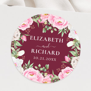 Waterverf Floral Peony Elegant Wedding Ronde Sticker