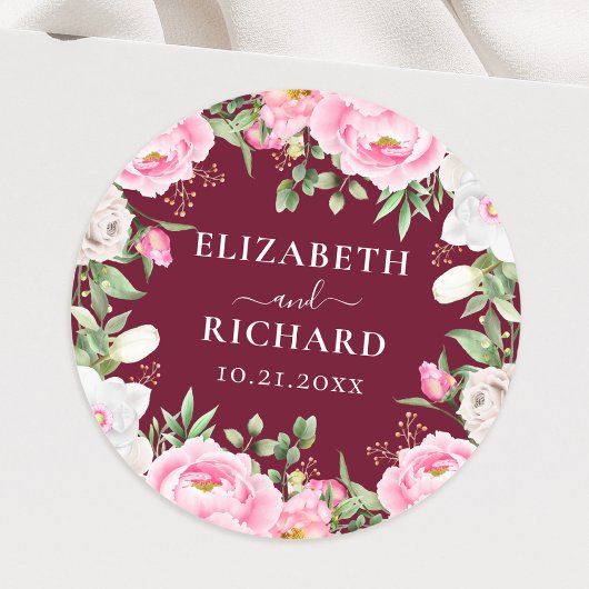 Waterverf Floral Peony Elegant Wedding Ronde Sticker