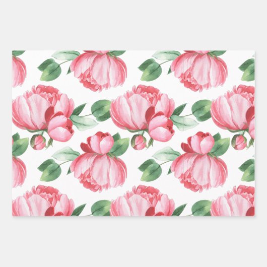 Waterverf Floral Peony  Inpakpapier Vel (Voorkant 3)