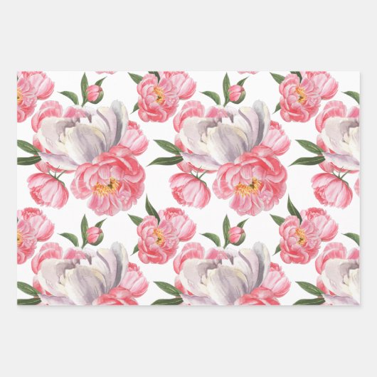 Waterverf Floral Peony  Inpakpapier Vel (Voorkant)