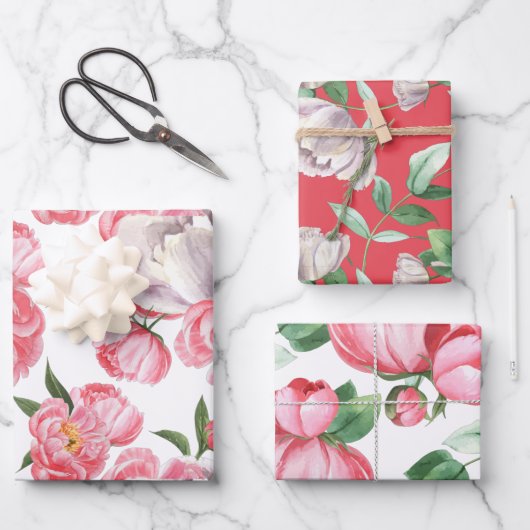 Waterverf Floral Peony  Inpakpapier Vel (Voorkant)