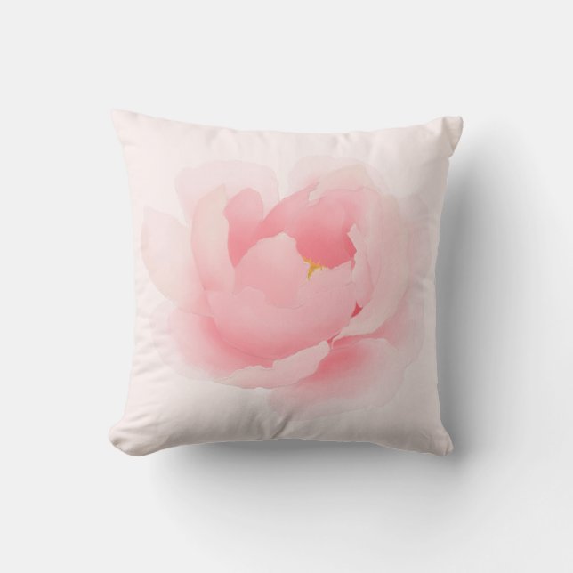 Waterverf Floral Peony Light Pink Pillow Kussen (Voorkant)