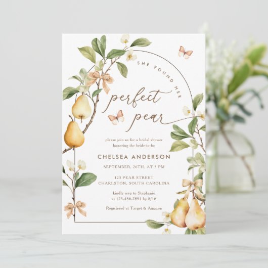 Waterverf Floral Perfect Pair Pear Vrijgezellenfee Kaart (Staand voorkant)