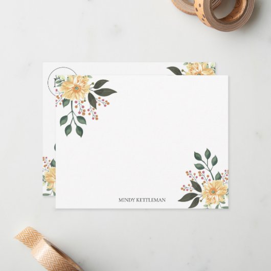Waterverf Floral Personalize and Monogram Notitiekaartje (Voorkant / Achterkant in situ)