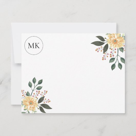 Waterverf Floral Personalize and Monogram Notitiekaartje (Achterkant)