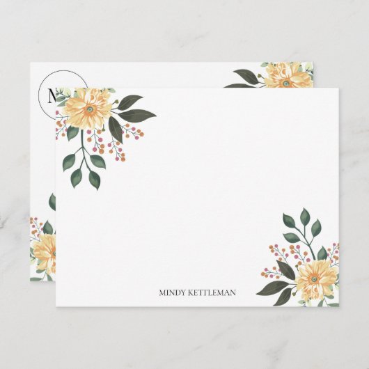 Waterverf Floral Personalize and Monogram Notitiekaartje (Voorkant / Achterkant)
