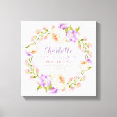 Waterverf Floral Personalized Baby Birth Stats Canvas Afdruk (Voorkant)