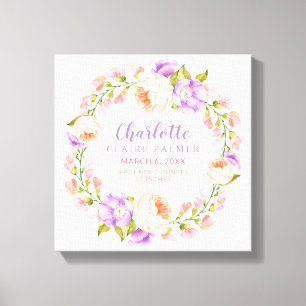 Waterverf Floral Personalized Baby Birth Stats Canvas Afdruk